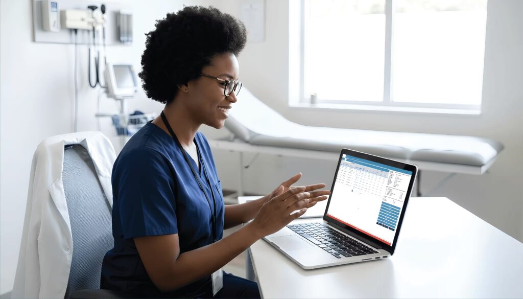 Medical practitioner using billing software in a Botswana clinic